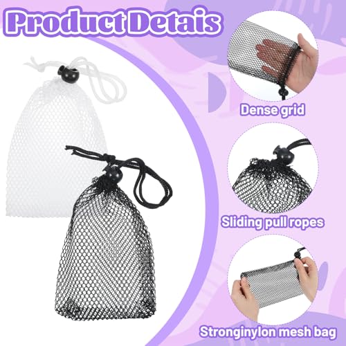 Nogeqi 10 Pcs Small Mesh Bags Drawstring, Mini Mesh Storage Bags Nylon Small Drawstring Bag with Cord Lock, Mini Net Bag for Travel Stuff Organizing, 6 x 4 Inch (Black, White)
