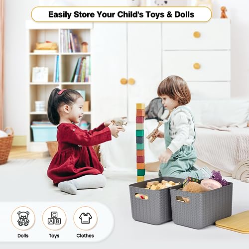Ohmlove 4 Pack Storage Bins with Bamboo Lids,Stackable Box for Organization - color: Gray