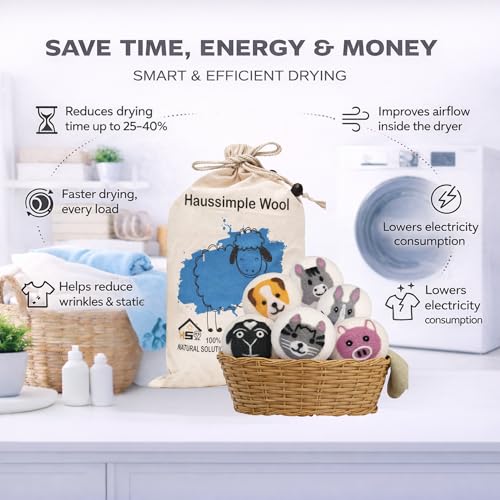 Wool Dryer Balls 6-Pack 100% Natural New Zealand Wool, Handmade in Nepal Reusable Laundry Balls, Faster Drying, Softer Clothes, Anti-Static, Dryer Sheets Alternative (Farm) - color: Farm