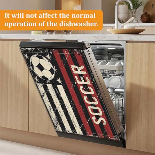 Soccer America Flag Magnetic Dishwasher Door Cover, 23 x 26 Inch Kitchen Appliance Panel, Waterproof Reusable for Dishwasher and Refrigerator - color: Soccer America Flag