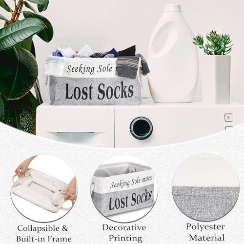 Lost Socks Basket for Laundry Room, Fabric Missing Sock Holder, Gray - color: Grey