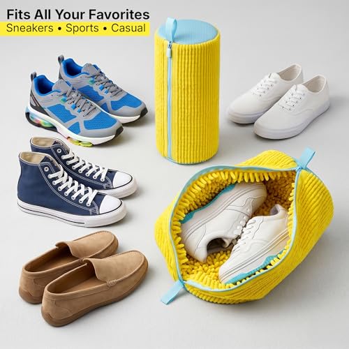 Shoe Washing Machine Bag for Washer & Dryer, Mesh Laundry Shoe Bag with Brush & Shoe Trees, Sneaker Cleaning Bag, Reusable Shoe Cleaner, Fits Up to Size 13