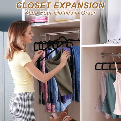 Pants Hangers Space Saving, 30 Pack Velvet Hangers for Closet with 30 Hooks, Strong Durable Non Slip Slim Clothes Hanger, Ultra Soft Flocked Hanger for Pants, Shirts, Bra, Shorts (Black) - color: Black