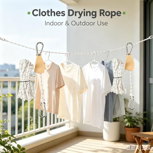 Retractable Travel Clothesline, 19Ft Heavy Duty Portable Clothes Drying Rope with Ratchet Pulleys Carabiners for Tents, Outdoor Camping, Hammocks Tarps Locking System