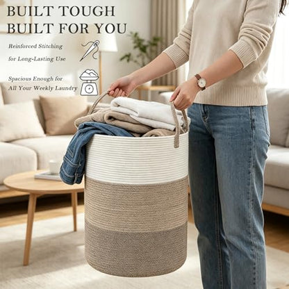 70L Woven Laundry Basket,Large Clothes Hamper with Handles- Brown - color: Brown, size: Extra Large