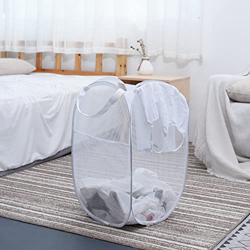 BATTOO Deluxe Strong Mesh Pop up Laundry Hamper Basket with Side Pocket Foldable Hamper for Laundry Room, Bathroom, Kids Room, College Dorm or Travel Grey + White - color: Grey+White
