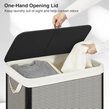 STO STO 2 Section Laundry Hamper with Lid, 140L Steel-Frame Double Laundry Hamper with Removable Washable Liner, Breathable Large Laundry Basket for Bedroom, Bathroom, Laundry Room, Dorm, Closet - size: 2-Section