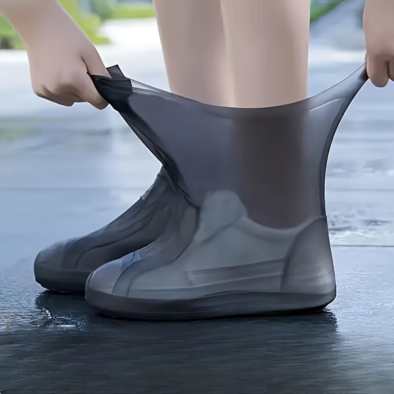 Waterproof Reusable Silicone Shoe Covers, Elastic Non-Slip Overshoes for Rain Mud Travel Commuting Outdoor Protection - color: White 2pair