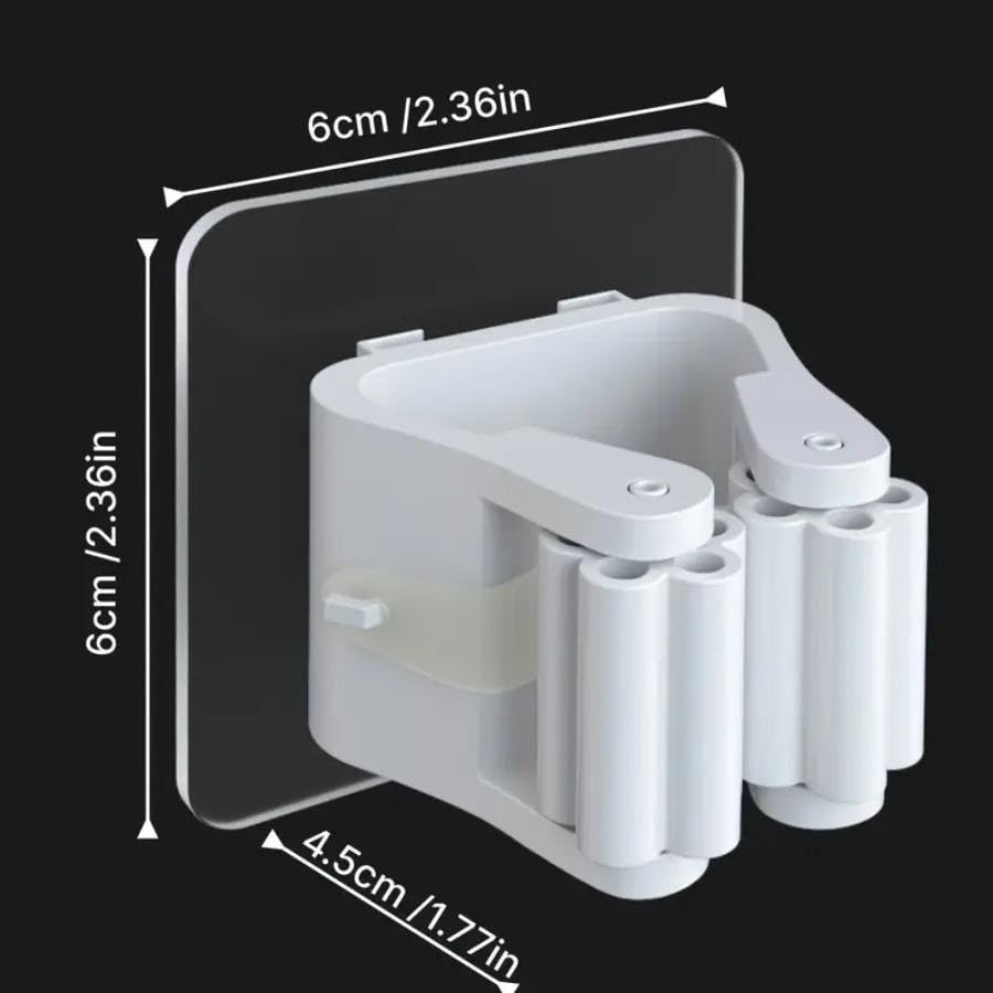 2Pcs Broom Holder Mop Hanger Wall Mount Hook Plastic Easy Install No-Drill Strong Adhesive Organizer (Beige-2pc)