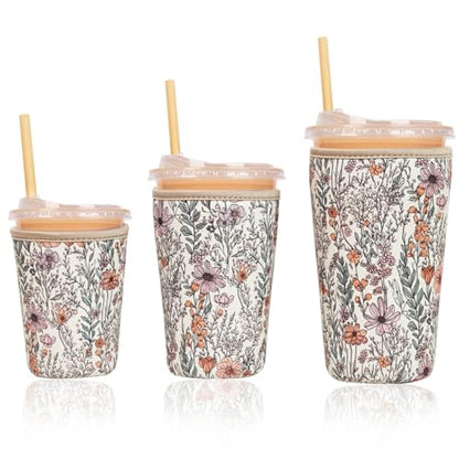 Reusable Insulated Neoprene Iced Coffee Cup Sleeve, Durable Drink Sleeve for Cold Beverages, Beverage Holder for Iced Coffee (Bloom Magic) - color: Bloom Magic
