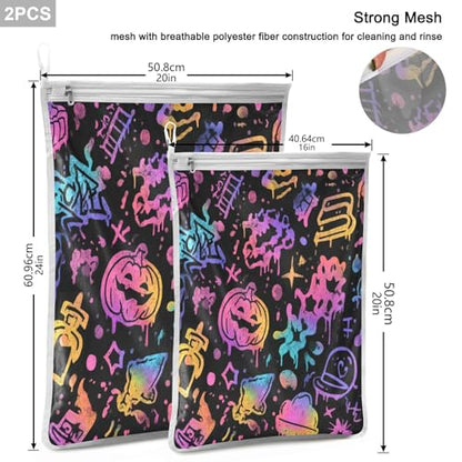 Mesh Laundry Bags Lingerie Bags for Washing Delicates 2 PCS Durable Wash Bag with Zipper Small and Medium Washable Black Punk Pumpkin Halloween - color: Black Punk Pumpkin Halloween