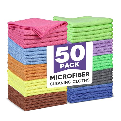 TEAWOO 10 Colors Microfiber Cleaning Cloths, 50 Pack Assorted Cleaning Rags - color: 10 Colors, size: 50P