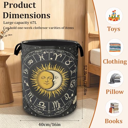 Sun Moon Zodiac Laundry Basket, Foldable Laundry Hamper with Handles, Large Capacity Waterproof Clothes Storage Basket for Bedroom Bathroom College Dorm - color: Sun Moon Zodiac