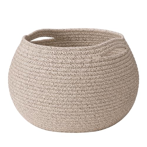 Goodpick Round Woven Rope Storage Basket for Shelves, 10" x 8.3", Jute - color: Light Brown, size: 10"D x 8.3"H