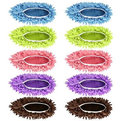 Mop Slippers Shoes, 5 Pairs (10 Pieces) Microfiber Shoe Covers - color: A-purple, Green, Pink, Blue, Orange 10 Pack