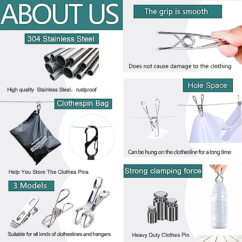 Clothes Pins Metal Stainless Steel Clothespins Laundry Pin Bag Photo Clips - size: 40pcs small size Clothes Pins