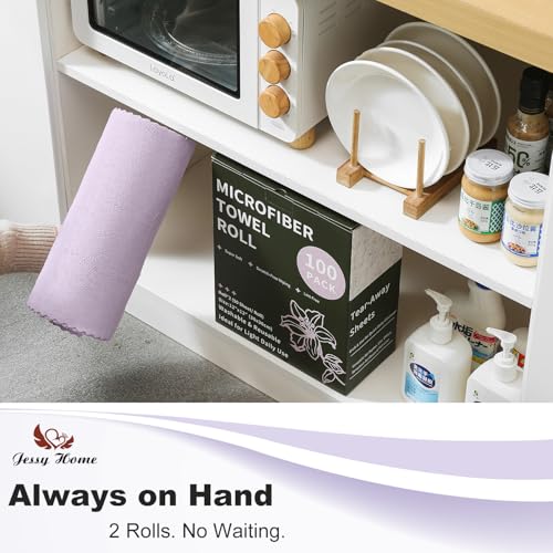 Jessy Home 2 Roll Reusable Paper Towels,100 Sheets Tear Away Microfiber Cleaning Cloth, Lint Free Cleaning Rags for Kitchen, Dishcloth,Household Cleaning Supplies - color: Light Purple