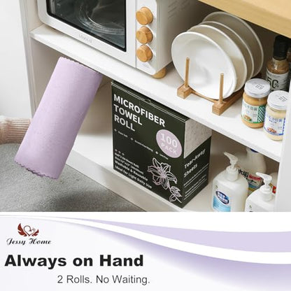 Jessy Home 2 Roll Reusable Paper Towels,100 Sheets Tear Away Microfiber Cleaning Cloth, Lint Free Cleaning Rags for Kitchen, Dishcloth,Household Cleaning Supplies - color: Light Purple