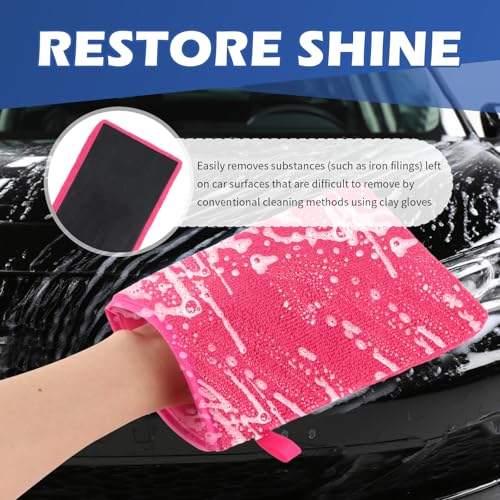 2PCS Car Clay Mitt Auto Detailing,Soft Clay Bar Mitt for Cleaning Car Surfaces,Anti-Scratch Clays Mitts for Cars Detailings to Replace Traditional Clays Bar Cars Accessories (Hot Pink) - color: Hot Pink/2pcs