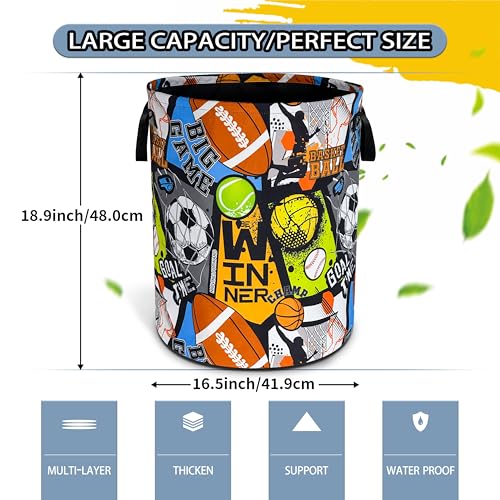 Ball Game Sports Laundry Basket Foldable Waterproof Hamper 18.9 x 16.5 Inch - color: Ball Game