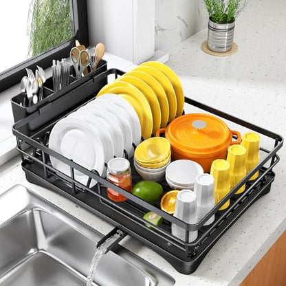 SNTD Dish Drying Rack for Kitchen Counter, 11.8" W x 16.7" L, Black - color: Black