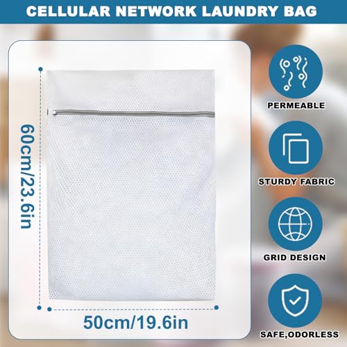 1PCS Mesh Laundry Bags, Protective Washing Bags with Zipper, Delicates Anti Tangle Anti Pilling Travel Storage, White, 19.5×23.4 in - size: 19.5×23.4 in