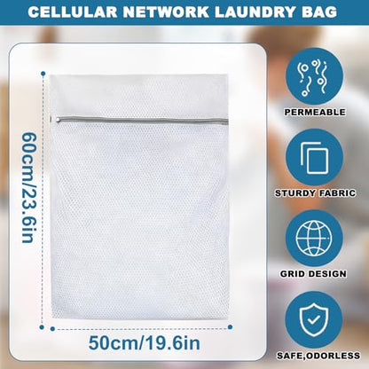 1PCS Mesh Laundry Bags, Protective Washing Bags with Zipper, Delicates Anti Tangle Anti Pilling Travel Storage, White, 19.5×23.4 in - size: 19.5×23.4 in
