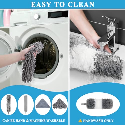 Microfiber Duster Kit 27pcs with 30 to 100 in Extension Pole, Grey - size: 27pcs