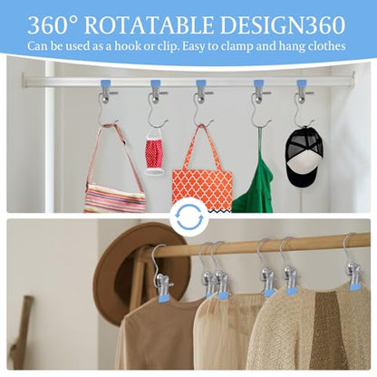 100PCS Space-Saving Clothespin Hat Pants Storage Hanging Travel Hook - color: Blue 100pcs