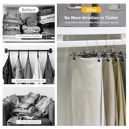 30 Pack Pants Hangers with Clips, 12 Inch Adjustable Skirt Hangers, Space Saving Non-Slip Clip Hangers with 360° Swivel Hook for Jeans, Shorts, Socks, Scarves