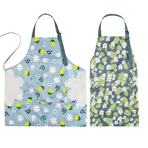 2 Pack Kitchen Apron with Hand Wipe,Water-drop Resistant with 2 Pockets Cooking Bib Aprons for Women Men Chef - color: Style11