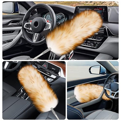 Lambswool Duster with Extendable Handle up to 88.58 in, Natural Feather Dusters Long Pole Stainless Steel, Fluffy Feather Duster for Cleaning High Floor Ceiling Fans, Window Blinds Shelves, Furniture