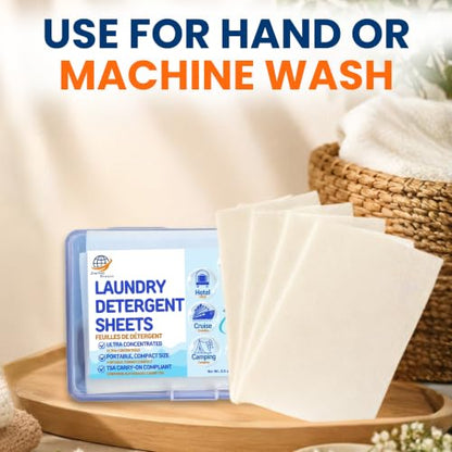 Travel Laundry Detergent Sheets for Hand or Machine Wash and Travel Clothesline – Compact Sink Washing Detergent & Indoor Outdoor Drying Line for Hotels, Cruises & Camping - style: Travel Laundry Sheets + Lt Clothesline