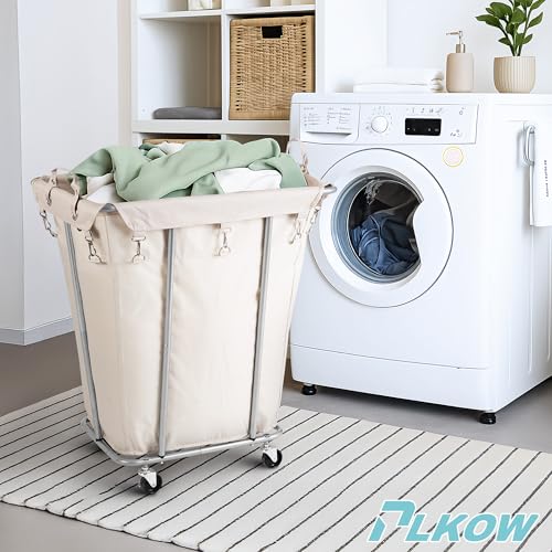 PLKOW 120L Rolling Laundry Hamper, Beige - color: Beige-120L