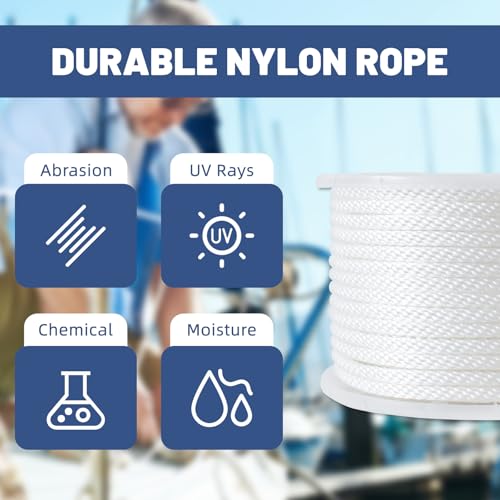 NEWSEED 100 Ft 1/4 Inch Nylon Rope Heavy Duty Utility Rope (White) - size: 1/4 In x 100FT, style: White