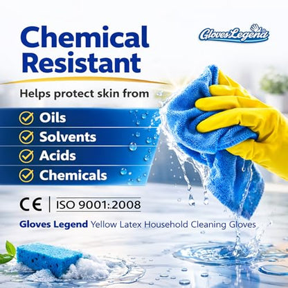 Yellow Household Kitchen Cleaning Dishwashing Reusable Gloves - Medium & Small - color: Yellow Latex - 6 Pairs