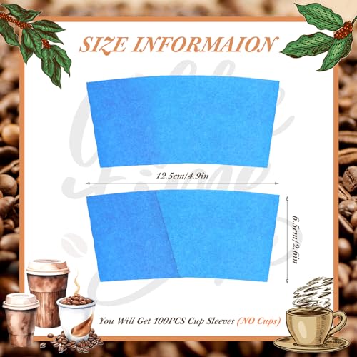 Disposable Coffee Cup Sleeves Corrugated Kraft Paper Coffee Cup Sleeves Holder Protective Insulated Heat Espresso ForHot Drinks 8-24oz (Baby Blue, 100 Pcs) - color: Baby Blue, size: 100 Pcs