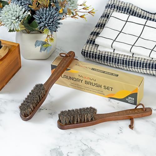 TAKAVU Horsehair Laundry Stain Brush Set, 2 Pack, Soft Bristle