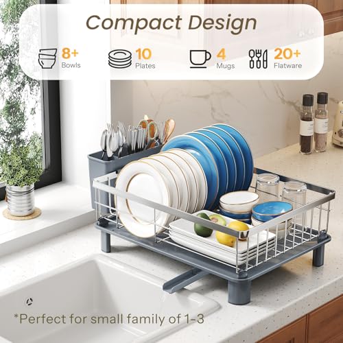 SNTD Dish Drying Rack for Small Kitchen Counter, 11" W x 15" L, Silver - color: Silver, size: 11" W x 15" L
