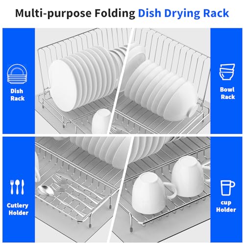 Small Dish Drying Rack Stainless Steel Collapsible - size: 11.6"Wx15.7"L