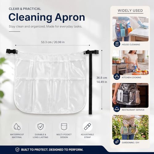 Clear Cleaning Apron with 5 Pockets and Adjustable Belt, Waterproof Caddy Aprons for Gardening Work of House Hotel - color: White