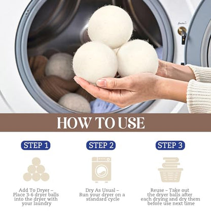 Large Wool Dryer Balls, New Zealand Dryer Balls Laundry Reusable Reduce Static Cling, Dryer Ball to Reduce Wrinkles & Shorten Drying Time, Drying Balls Fabric Softener Ball for Laundry（Pack of 6 XL) - size: Pack of 6 (XL)