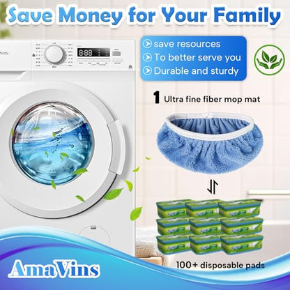 AmaVins 5 Pack Reusable Microfiber Mop Pads Compatible with Swiffer Sweeper Mop, Wet and Dry Flat mop Cover, Washable Swiffer Pads for Surface/Hardwood Floor Cleaning (Mop is Not Included) - color: Azure 5 Pack