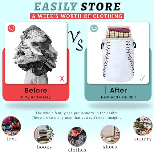 Baseball Laundry Basket Oxford Cloth Foldable Hamper 18.9" x 16.5" - color: Funny Baseball Texture Pattern