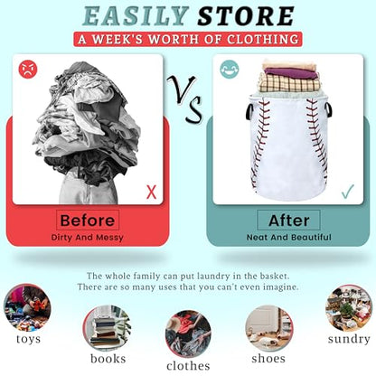 Baseball Laundry Basket Oxford Cloth Foldable Hamper 18.9" x 16.5" - color: Funny Baseball Texture Pattern