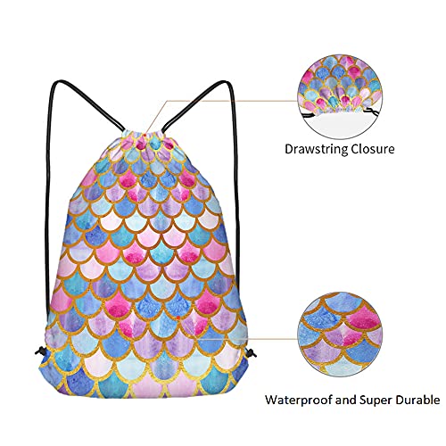 Mermaid Scales Drawstring Bags Backpack Bag Watercolor Animal Fish Mermaid Tale Pattern Cool Design Modern Sport Gym Sack Drawstring Bag String Bag Yoga Bag for Men Women - color: Multi-a107