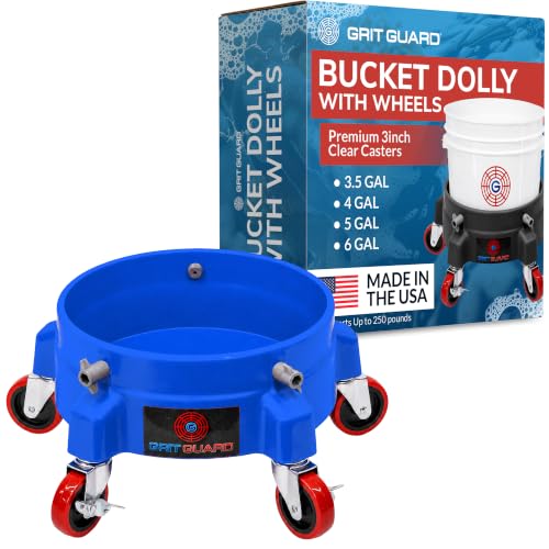 Grit Guard Bucket Dolly with Wheels - Rolling Detailing Wash Bucket with 5 Wheels and 2 Locking Casters Compatible with 2.5, 4, 5 and 6 Gallon Buckets (Blue, 3" Red Casters) - Made in the USA - color: Blue, size: 3" Red Casters
