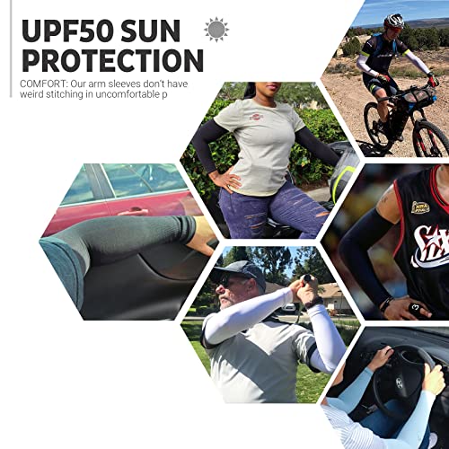 HEGCOIIE UV Sun Protection Arm Sleeves for Men & Women - Tattoo Cover Up - UPF 50 Cooling Sleeve for Golf, Cycling - color: 5 Pairs - Grey