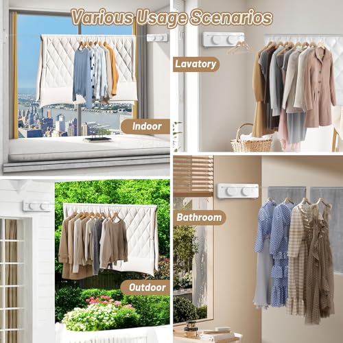Retractable Clothesline Indoor, Non-Sagging Outdoor Clothes Line Retracting, 16.7 Ft Heavy Duty Clothes Drying Laundry Line, Wall Mounted Stainless Steel Clothesline for Balconies (Double line-White) - color: Double Line-white