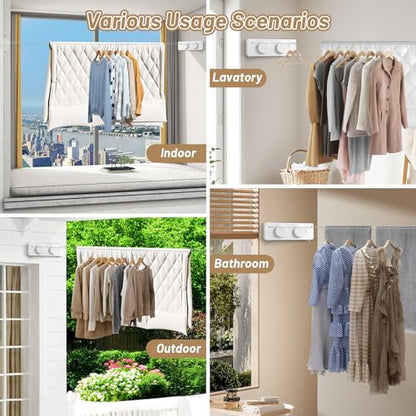 Retractable Clothesline Indoor, Non-Sagging Outdoor Clothes Line Retracting, 16.7 Ft Heavy Duty Clothes Drying Laundry Line, Wall Mounted Stainless Steel Clothesline for Balconies (Double line-White) - color: Double Line-white